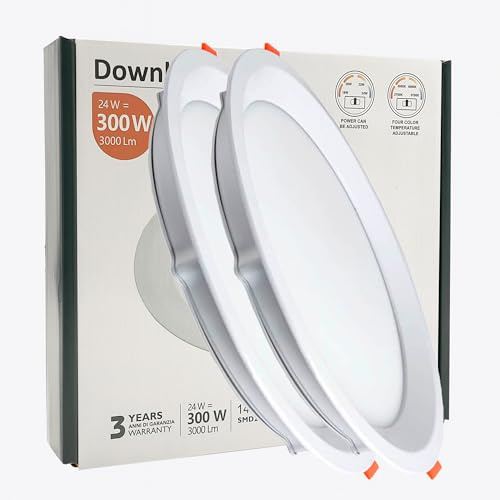 FactorLED Pack x2 Downlight LED Techo Empotrable Circular, 225mm 24W (300W), Panel Redondo Empotrado, URG17, Potencia Regulable, Luz Seleccionable 3000K-4000K-5700K (CCT) (2, Ø225mm)