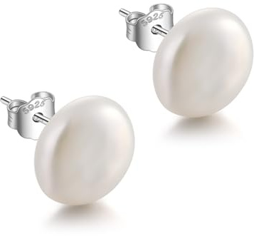 JaruJaru 11-12mm Button-Shaped Baroque Pearl Earrings for Women – Coin/Disc Freshwater Pearls, Handpicked, Hypoallergenic 925 Sterling Silve, Flat-Back Studs for Everyday Elegance