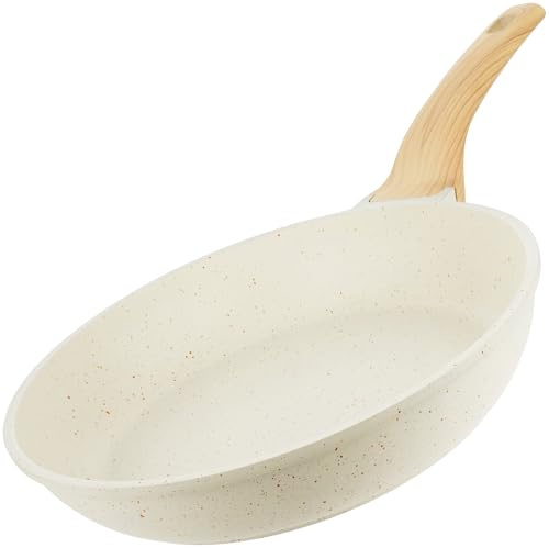 Homiu Non-Stick Frying Pan for Induction, Gas, Ceramic & Electric Hobs – Lightweight Pan for Eggs, Pancakes, Omelettes & Everyday Cooking (White, 24cm)