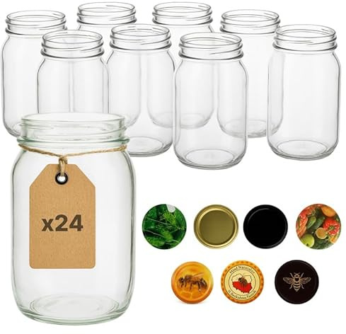 ART TWIST HOME Bocaux en Verre avec Couvercle 24x 500 ml – Pots de Conservation Robustes et Polyvalents en Verre Épais - Parfaits pour Confitures Miel Jus Cornichons Conserves Maison et Stockage
