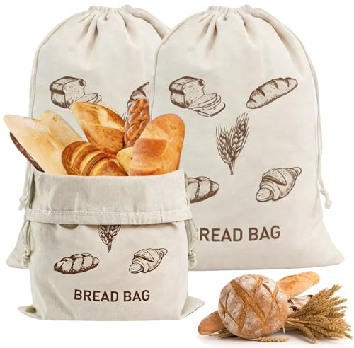 HO-SFSM Lot de 3 sacs à pain en lin réutilisables avec cordon de serrage - Pour pain, fruits, légumes et autres aliments - 30 x 40 cm
