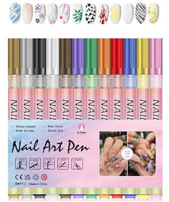 Pennarelli per unghie, 12 colori da 0,7 mm, penna gel 3D per unghie, per decorare unghie, per casa, salone, feste, matrimoni formali, manicure, viaggi, stile casual