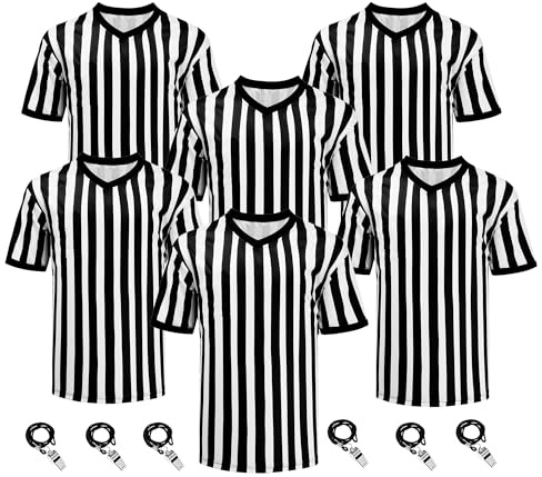 SPTEHW 6 Sets Referee Shirt with Whistle Official Soccer Umpire Jersey Party Halloween Group Costume for Men Woman(S)
