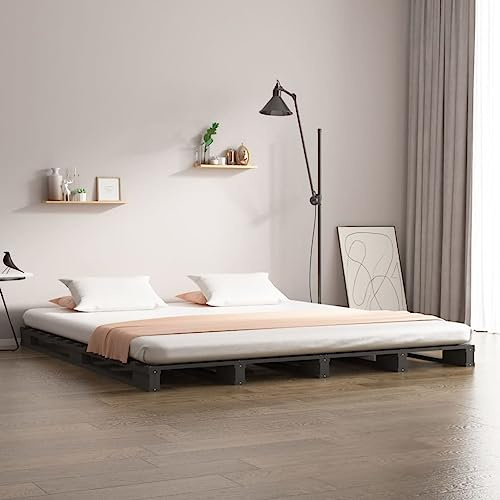 Kaloriko Palettenbett Grau 120x200 cm, Massivholz Kiefer, Robustes Plattformbett, Modernes Schlafzimmer-Möbel, Langlebiger Bettrahmen für 120x200 Matratze