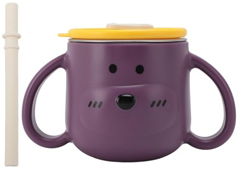 Alomejor Tazza con Beccuccio in Acciaio Inossidabile, Tazze con Cannuccia da 250 Ml, Design a Doppio Manico per Bambini da 1 a 3 Anni (PURPLE)