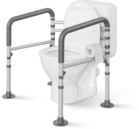 Loyoda Toilet Safety Rails for Seniors,Height-Adjustable Toilet Frame Width-Adjustable Toilet Handles Toilet Rail Provides Support for Seniors, Pregnant, Disabled, Grey
