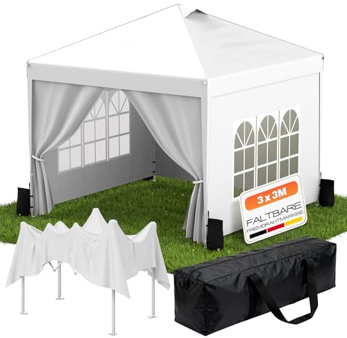 Huracan Tonnelle Pliante 3x3 imperméable avec Panneaux latéraux, Barnum Pliant de Jardin Exterieur avec Sacs de Sable, Stable, Hauteur réglable, Protection UV, pour Plage, Festival, marché, fête