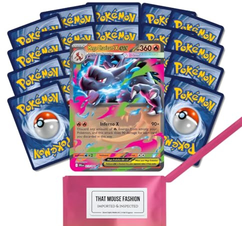 Pokemon Card Mega Assorted Card Bundle Pack | 20 English Pokemon Cards with 1 Special Card | Mega Evolutions & Rare Cards | Perfect for Pokémon TCG | Pokémon Booster | That Mouse Fashion
