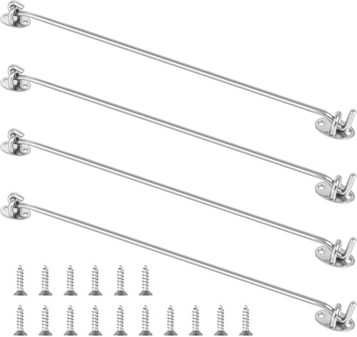 4 Stück Sturmhaken Windhaken Edelstahl Kabinenhaken Solider Lang 16 Zoll Fensterhaken Öse Riegel Tor riegel Helter Locking Türschloss Fenster Fang mit Schrauben für Tor Fenster Hangartor 40cm
