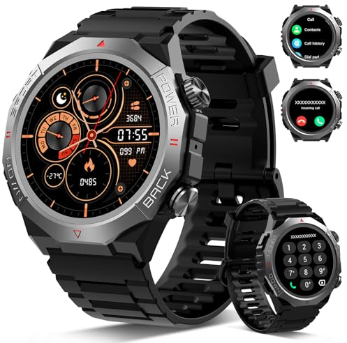 Military Smart Watch for Men Answer/Make Calls, 1.39 HD Fitness Watch | with Heart Rate/SpO2/Sleep Monitor, 100+ Sports Modes Activity Trackers, IP68 Waterproof Outdoor Smartwatch for iOS Android