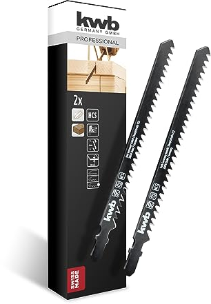 kwb Stichsägeblätter für Holz aus flexiblem HCS-Stahl mit Einnockenschaft (T-Schaft), Einstichzahn, optimaler Sägemehltransport, langanhaltende Schärfe, extra lang, grober Schnitt