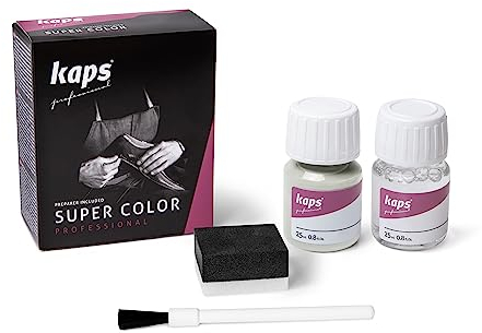 Kaps Professional Lederfarbe Super Color + Preparer für Naturleder, Synthetik und Textil (je 25 ml) zur Pflege und Reparatur von Lederschuhen in Verschiedenen Farben (119 - Grau)