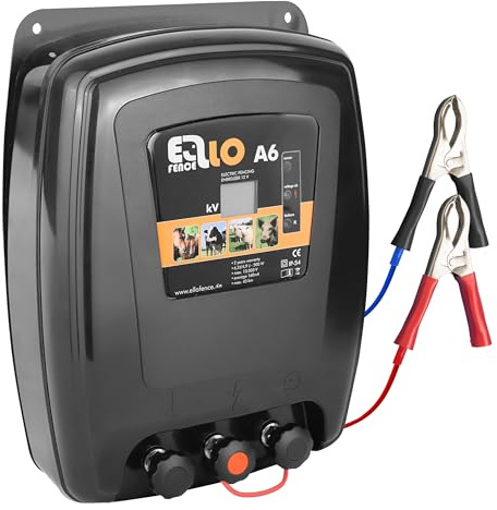 Ellofence Weidezaungerät Akku A6 | Starkes 12V Elektrozaungerät mit 7000V | Mobiles Elektrozaungerät für bis zu 1km Zaun | Wetterfestes Stromgerät für Pferde, Rinder, Schafe und Kleintiere
