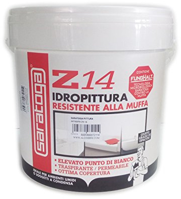 Saratoga pittura idropittura antimuffa Z14 tecnologia FUNGHALT 4lt resa 48-56mq (1 mano)