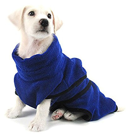 PETCUTE Mikrofaser Hunde Bademantel,Waschbare Hundebademantel mit Verstellbaren Trägern,Super Saugfähig Schnell Trocknend Handtuch Strandtuch für Kleine Mittlere und Große Hund Katze,Blau