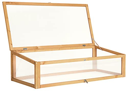 tectake® Frühbeet Aufsatz aus Holz, witterungsbeständig, Schutz vor Wind und Wetter, Frühbeetaufsatz mit funktionellen Hohlkammerplatten, 115 x 53 x 34 cm, kombinierbar Hochbeet 403232