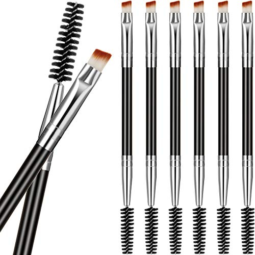 6 Pièces Duo Pinceau à Sourcils Pinceau à Sourcils Angulaire et Brosse Cils Mini Pinceau à Cils pour Teinter les Sourcils à Angle, Fit pour Gel et Crème