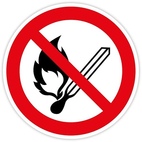 Aufkleber Verbotszeichen „Keine offene Flamme | Feuer, offene Zündquelle und Rauchen verboten“ Folie nach ISO 7010 P003 | Ø 5-30 cm Made in Germany, Größe: Ø20 cm