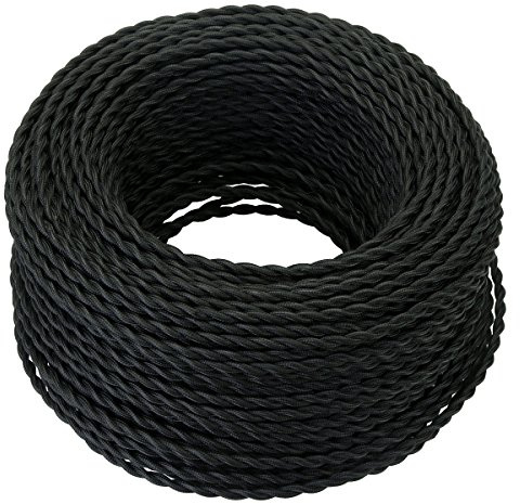 GreenSun Câble Electrique Textile 10M - Rétro Corde de chanvre tressé torsadée Câble 2x0,75 mm², 2 fils torsadés toronnés，pour DIY Pendentif Lampe, Noir