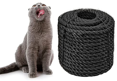 Corde de Sisal 6mm pour Arbre à Chat et Accessoires de Chat - Réparer et Remplacer le Poteau - DIY Meubles à Griffer - Tapis à Gratter - Chaton Botteur Jouets - Noir - 30m/98 pi