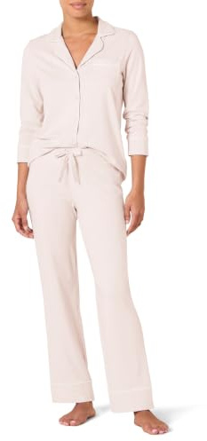 Amazon Essentials dam bomull modal långärmad skjorta och full längd botten pyjamasset (finns i plusstorlek), ljusrosa, Large