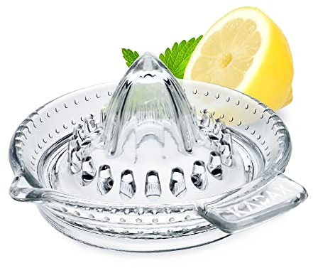 KADAX Exprimidor de Cítricos de Vidrio de Sodio y Calcio Con Boquilla - Manual Para Limones, Naranjas y Limas (Transparente)