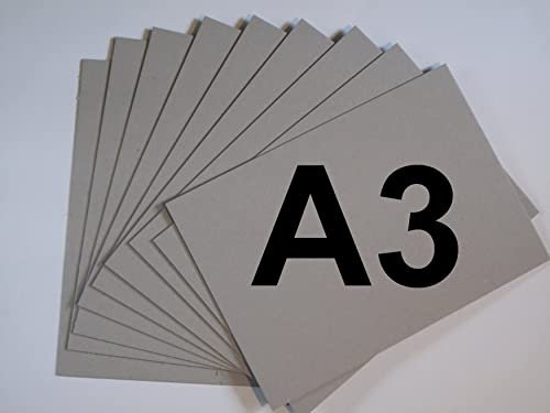 PROTECTAFILE 10 Pack A3 Grey Board 2000mic 2mm - Sturdy Cardboard Sheets for Crafts and DIY Projects - Designer Kraft Heavy Duty Chipboard Sheets - Bookbinding Supplies Cover