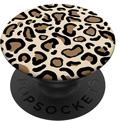 CJ Grips Motif léopard PopSockets PopGrip Interchangeable - Support extensible - Poignée de disque Pop-Up - Noir