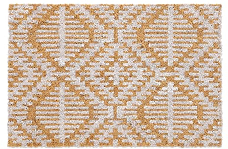 Relaxdays Fußmatte mit geometrischem Muster, Kokosfasern, 40 x 60 cm, robust, drinnen & draußen, rutschfest, Natur-weiß