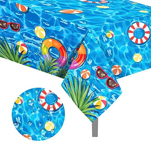 2 Pieces Swimming Pool Plastic Tablecloth Disposable Summer Table Cover Hawaiian Party Tablecloth for Beach Summer Birthday Dining Table Decor