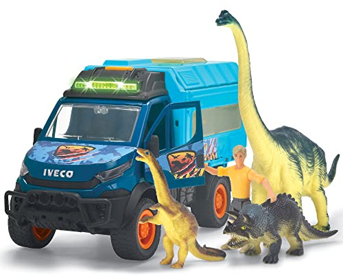 Dickie Toys 203837025 - Dino Laboratorium Lekset - Lekset med Iveco 4x4 Terrängbil med Frihjul, Ljus, Ljud, Inklusive Figur och 3 Dinosaurier, 28 cm, Från 3 år