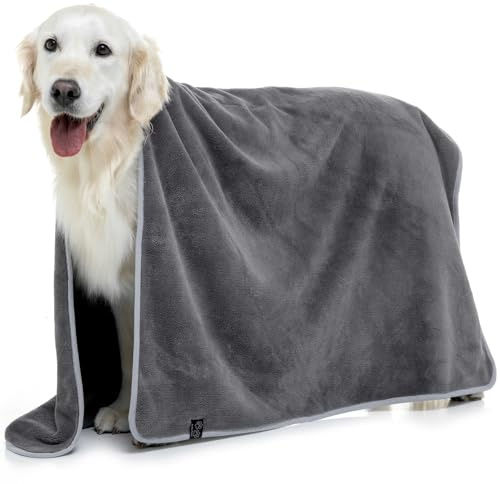 Lucky Paws® Hundehandtuch - luxuriöse 600g/m, 140x80cm XL Hundehandtuch extra saugfähig - trocknet schnell, weiches Hunde Handtuch - Gute Geschenke für Hundebesitzer (1er-Pack, Grau)