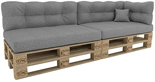 POKAR Palettenkissen Palettenauflagen Palettenmöbel Palettensofa 6er Set: Sitzkissen 120x80 + Rückenlehne 120x40, Grau