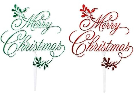 LGT Merry Christmas Mistletoe Red/Green Motto Cake Toppers. Perfect for Festive Cakes and Bakes.