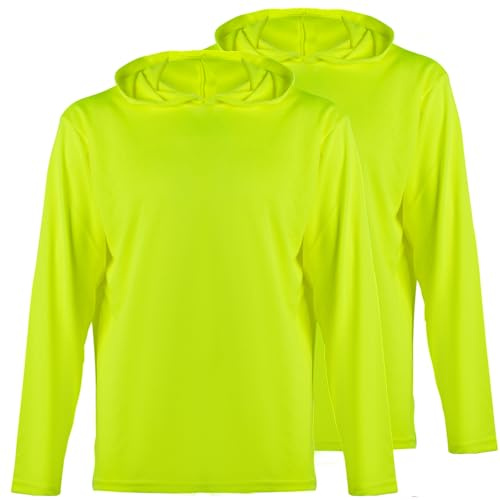 ProtectX 2-Pack Men High Visibility Lightweight Long Sleeve Hoodie, UPF 50+ Sun Protection T Shirts, SPF Outdoor UV Shirt, Neon Green - Large