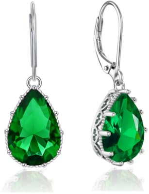 YONVUN Hängen Ohrringe mit Stein Kristall Zirkon Wassertropfen Ohrhänger überzogen 18k Gold Träne ovale Birne Edelstein Birthstone Silber Schmuck Set Geschenk für Frau Mutter Tochter Freundin