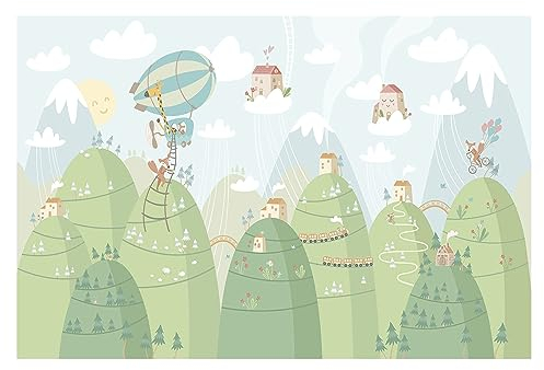 Bilderwelten Fototapete Babyzimmer Wald mit Häusern und Tieren 290x432 cm Vlies-Tapete XXL Smart Wandtapete Wanddekoration Kinder Kinderzimmer