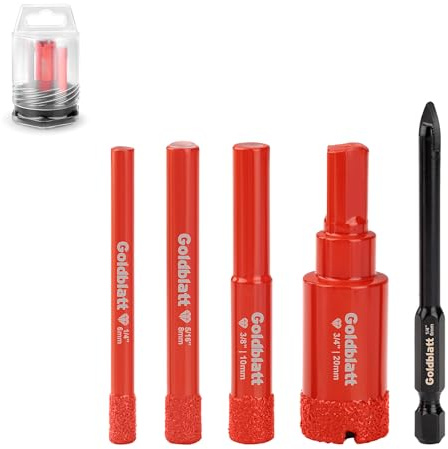 Goldblatt Diamond Core Drill Bit Set, 5-piece (6/8/10/20 mm) Porcelain Tile Drill Bit & 6mm Hex Shank Carbide Drill, Diamond Drill Bit for Porcelain Tiles Glass Marble Ceramic