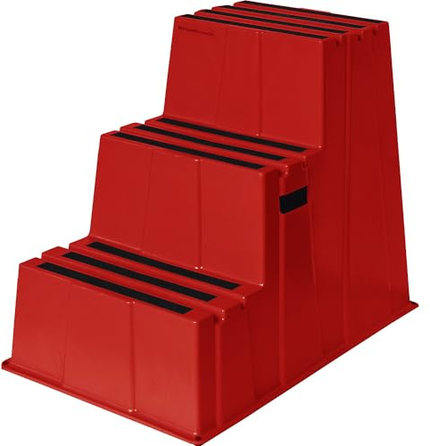 Twinco | Scaletta in plastica con gradini con rivestimento antiscivolo | portata 150 kg | 3 gradini | rosso