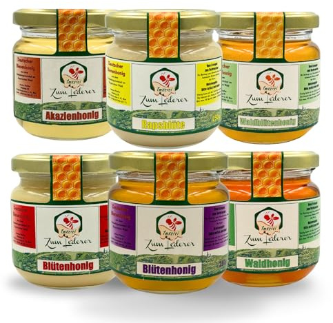 Imkerei zum Lederer - 6x250g - 6 verschiedene Sorten Deutscher Honig