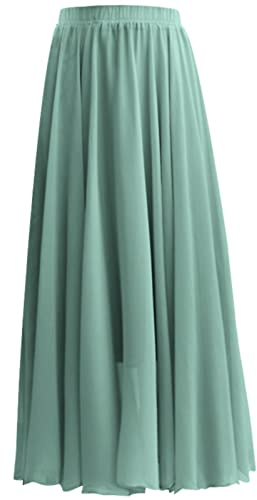 Rock Damen Sommer Lang Sommer Damen Einfarbig Chiffon Rock Damen Hohe Taille Langer Rock Bleistiftrock Mit Spitze (Mint Green, XL)