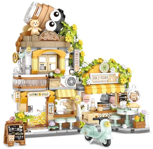 QLT City Coffee Shop Bausteine 1077 PCS Mini Klemmbausteine Baukasten, MOC Konstruktionsspielzeug Geschenke für 14+ Jahre und Erwachsene (Nicht Kompatibel Mit Lego)
