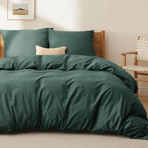 BEDSURE Bettwäsche 155x220 Baumwolle 3tlg. - Dunkelgrün Set 2x80x80 Kissen | 100% Baumwolle Bettwäsche-Sets mit Reißverschluss, OEKO-TEX Zert, Weich, Sicher, Atmungsaktiv, Hautfreundlicher Komfort