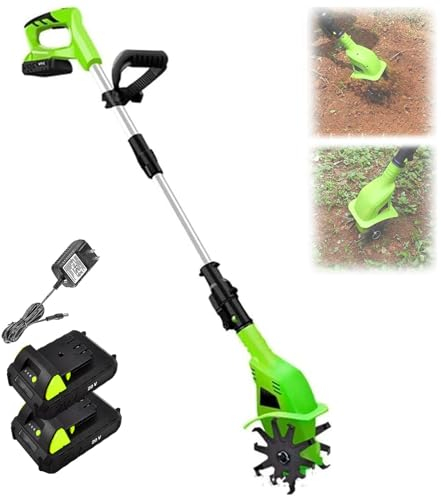 FAcoLL Electric Garden Rotavator, 250RPM Cordless Tiller Cultivator with 2 Battery and 1 Charger, Rototiller Tiller for Lawn, Garden and Field Soil Cultivation
