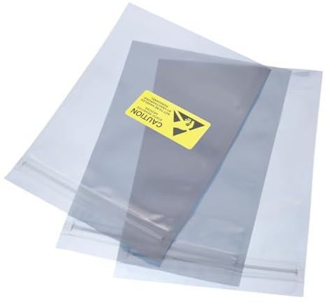 sourcing map Antistatische Beutel, Abschirmbeutel, 17 x 22 cm, wiederverschließbar, mit Etiketten für Festplatte, HDD, SSD, Leiterplatte, 50 Stück