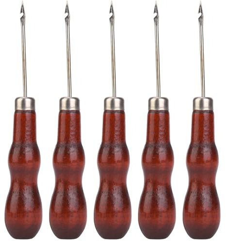 Punteruolo da cucire in pelle, 5 pezzi di punta in pelle con manico multifunzione in pelle smussatrice strumenti di riparazione per artigianato in pelle uncinetto da 12,5 cm
