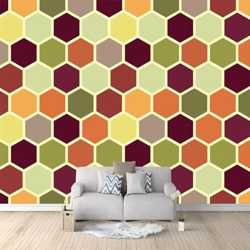 Tapete 250 x 175 cm Vliestapete, Retro-Hipster Polygonal Dekor Wasserdicht Wandschutzfolie Schlafzimmer Wohnzimmer Möbelfolie Wandtapete Fototapete Bunt, inkl Tapezier-Ratgeber
