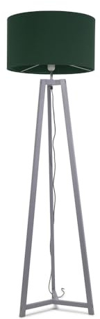 ValueLights | Grey Wood Tripod Floor Lamp with Forest Green Fabric Drum Lampshade Living Room Light | Floor Lamps, Home Décor & Improvement Essential | Included LED Bulb