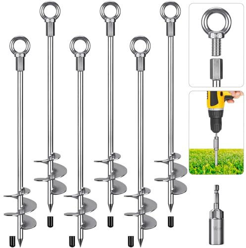Dolibest Ancrages de Sol, 76cm Piquets de Sol, Piquets Acier Robuste Piquets, Ancrages au Sol Très Résistants, Sardines d'ancrage pour Trampoline,Terrier, Tentes, Balançoires avec Oillet Fixe, 6pcs