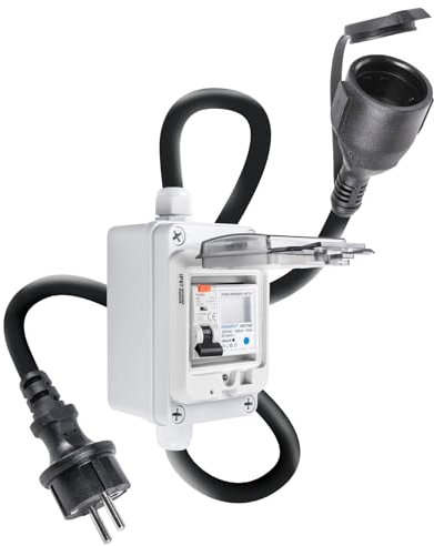 WSPIHO 230VAC 16A Mobiler Digitaler Stromzähler für Steckdose mit FI Schutzschalter Typ A,230V IP44 Schuko Stecker,Zwischenzähler Strom mit IP67 Stromzählergehäuse